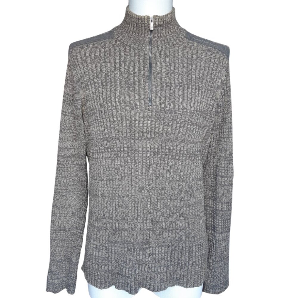 Calvin Klein Jeans SZ M 100% Cotton Taupe & Beige Ribbed 1/4 Zip Men's Sweater